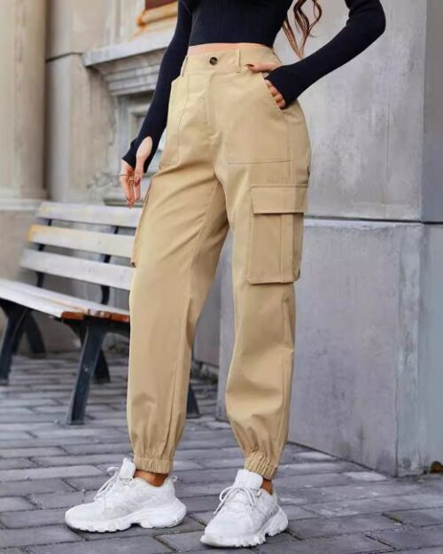 High Waist Cargo Jogger Damen in Grün