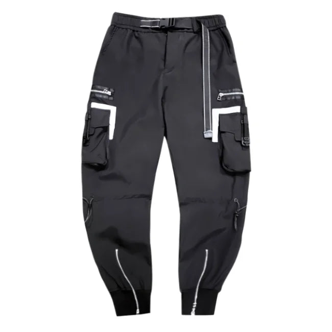 Schwarze Cargohose Herren mit reflektierenden Taschen