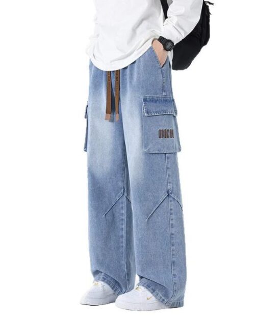 Weite Stretch Cargo Jeans Herren in Blau