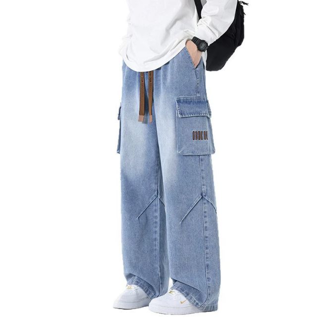 JEANCARGOHOMMELARGEELASTIQUE1.jpg Weite Stretch Cargo Jeans Herren in Blau