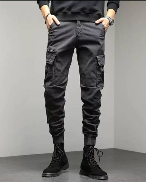 Streetwear Cargo Jeans Herren Slim Fit in Schwarz