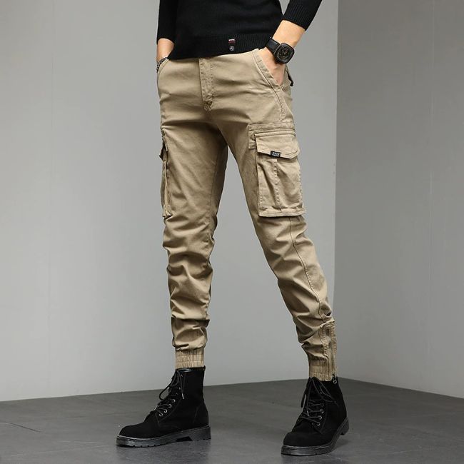 Streetwear Cargo Jeans Herren in Beige