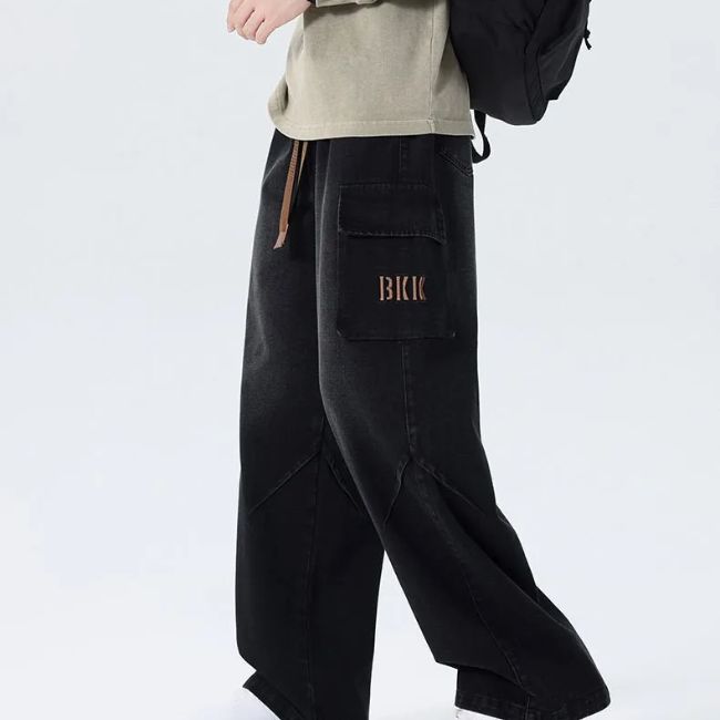 Weite Stretch Cargo Jeans Herren in Schwarz