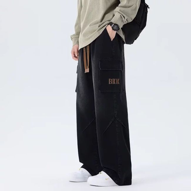 Cargo Jeans Herren Wide Leg in Schwarz