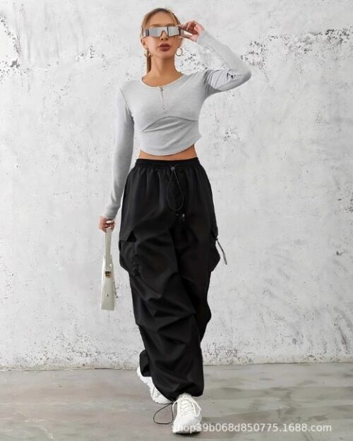 Schwarze Baggy Cargohose Damen Goth