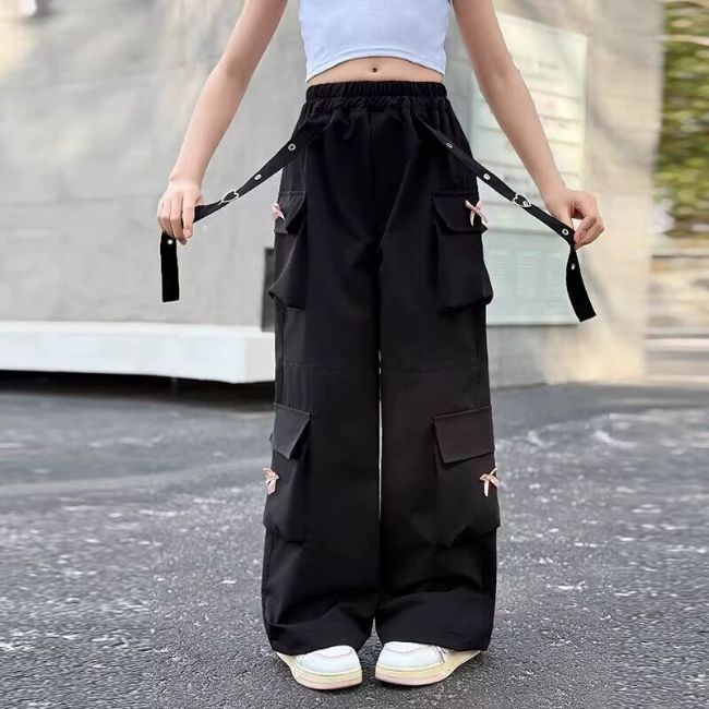 Weite Cargohose Mädchen Schwarz