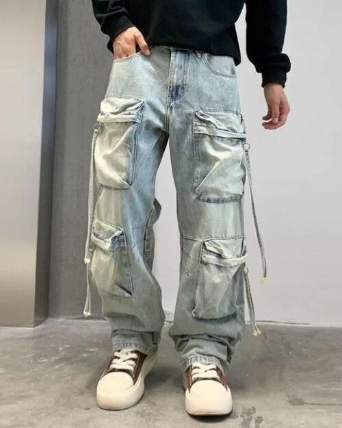 Cargo Jeans Herren mit Riemen in Blau