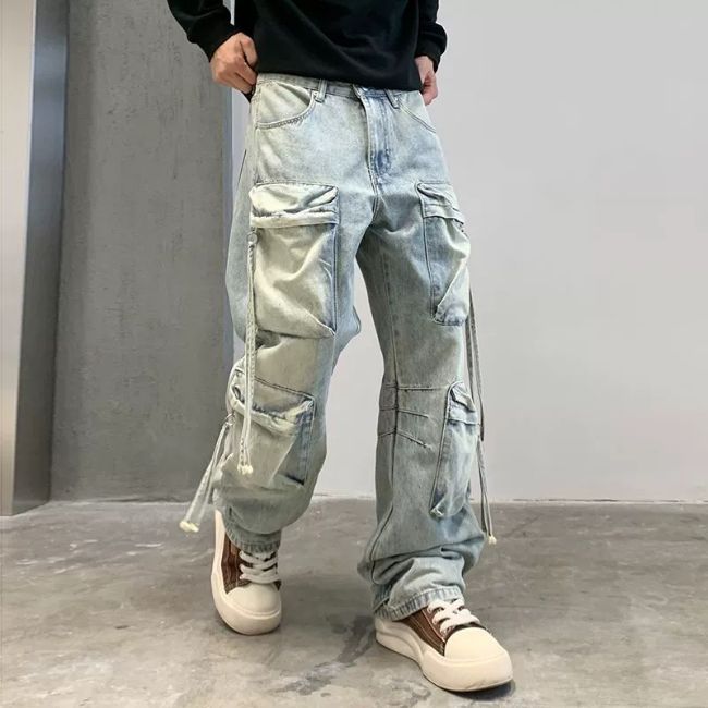 Cargo Jeans Herren mit Riemen in Blau