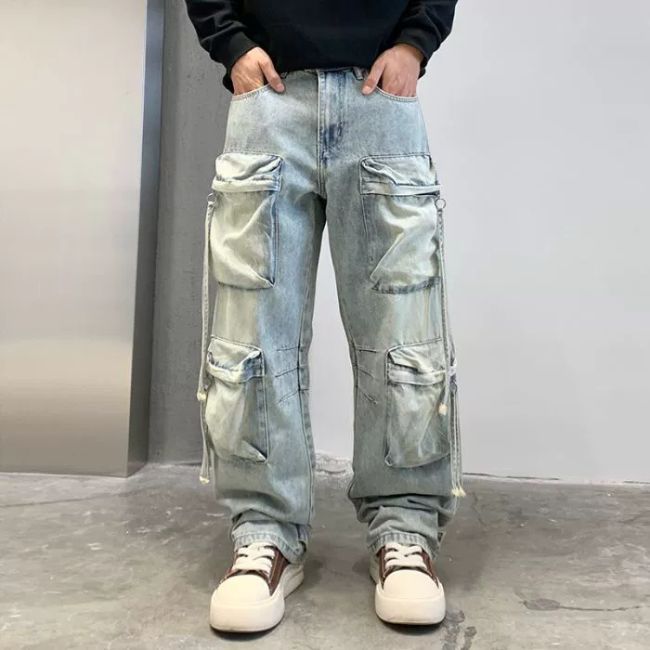 Cargo Jeans Herren mit Riemen in Blau