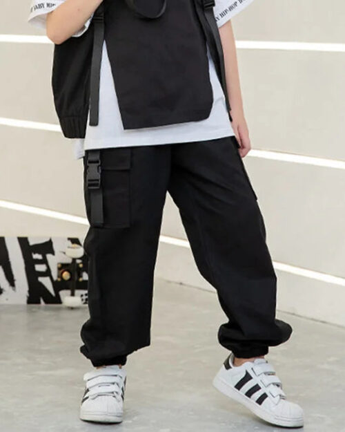 Schwarze Cargohose Kinder mit Riemen