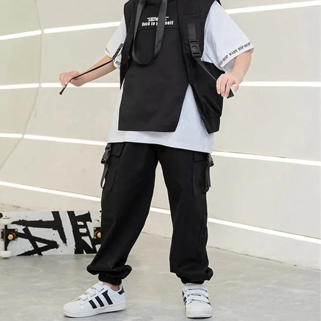 Schwarze Cargohose Kinder mit Riemen