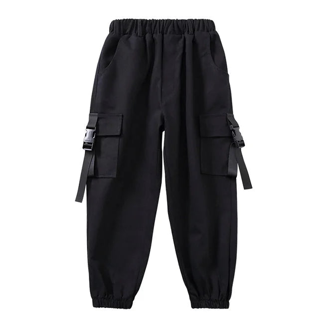 Schwarze Cargohose Kinder mit Riemen
