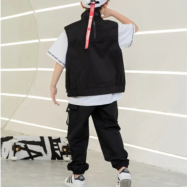 Schwarze Cargohose Kinder mit Riemen