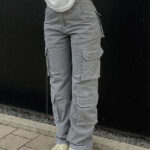 Graue Cargohose Damen Straight Fit