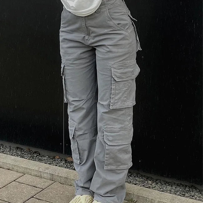 Graue Cargohose Damen Straight Fit