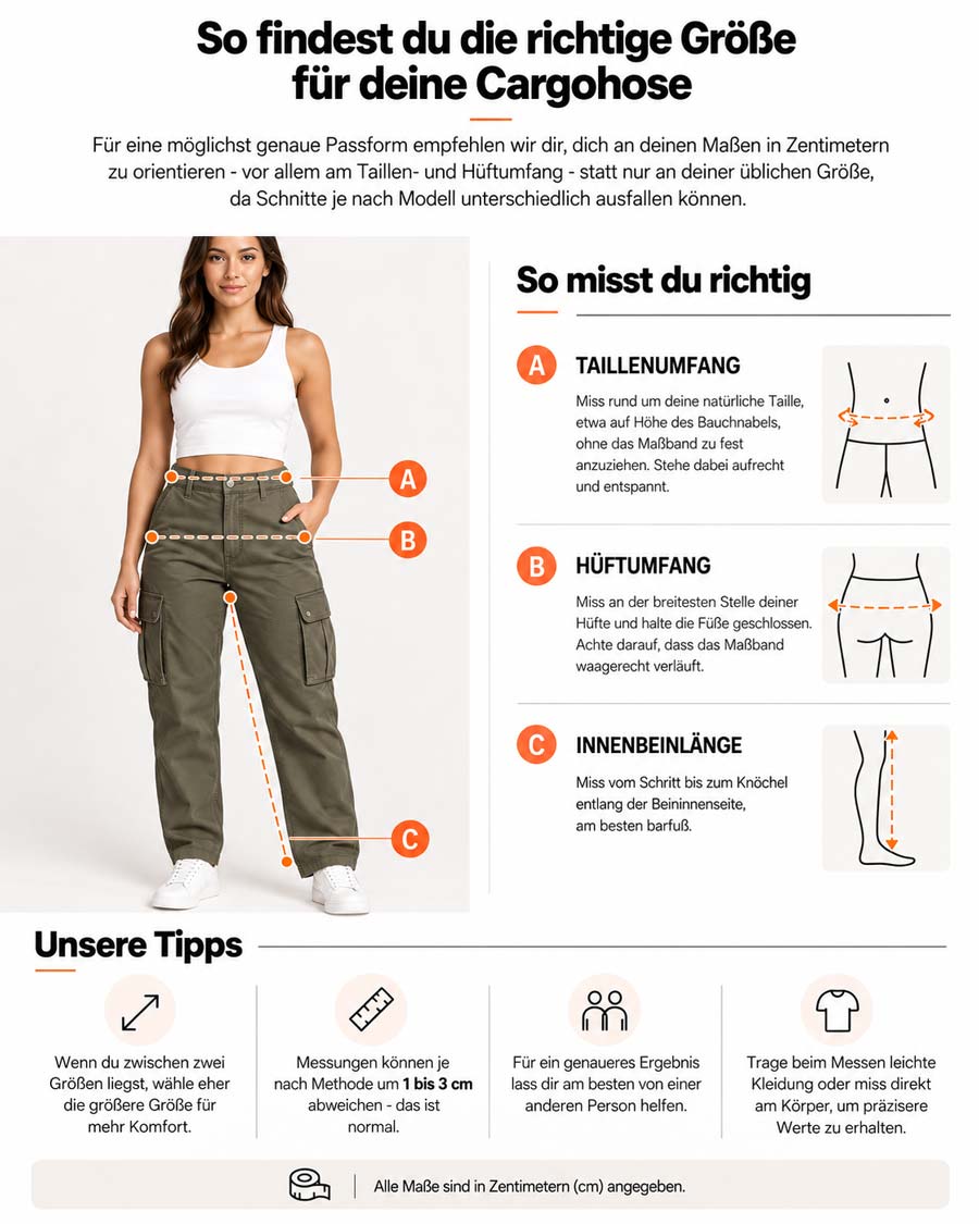 Größenberatung für Damen Cargohosen