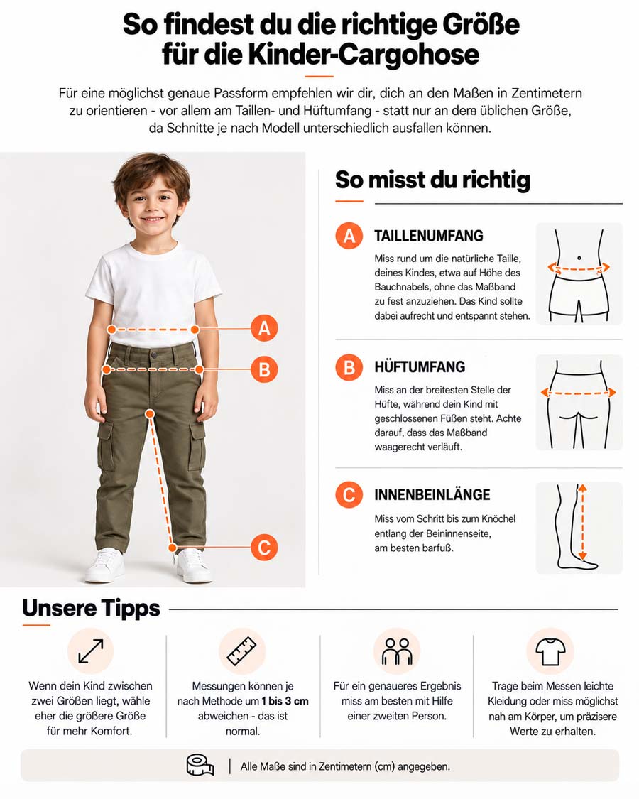 Größenberatung für Kinder Cargohosen