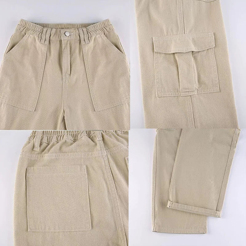 Beige Cargo Jeans Damen Flared
