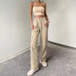 Beige Cargo Jeans Damen Flared