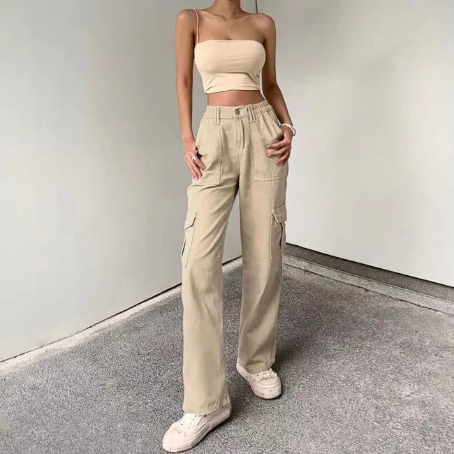 jean-cargo-beige-751.jpg Beige Cargo Jeans Damen Flared