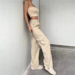 Beige Cargo Jeans Damen Flared