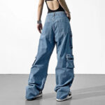 Cargo Jeans Damen Blau Washed