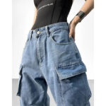 Cargo Jeans Damen Blau Washed