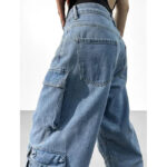Cargo Jeans Damen Blau Washed