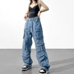Cargo Jeans Damen Blau Washed
