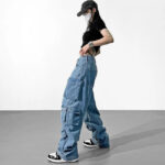 Cargo Jeans Damen Blau Washed