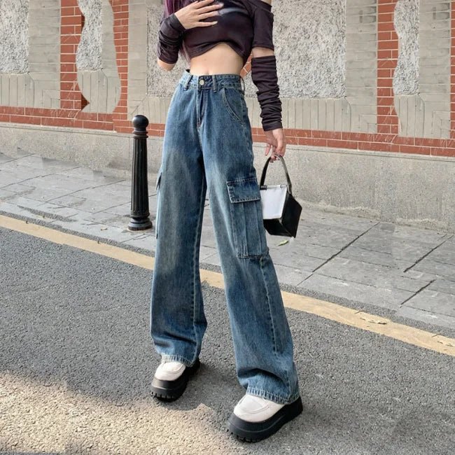 jean-cargo-femme-779.jpg High Waist Cargo Jeans Damen Blau