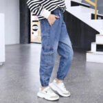 Washed Cargo Jeans Mädchen Blau