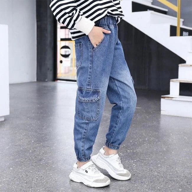 Washed Cargo Jeans Mädchen Blau