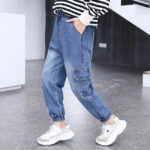 Washed Cargo Jeans Mädchen Blau