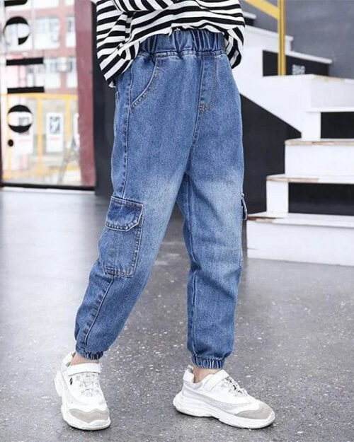 Washed Cargo Jeans Mädchen Blau