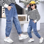 Washed Cargo Jeans Mädchen Blau