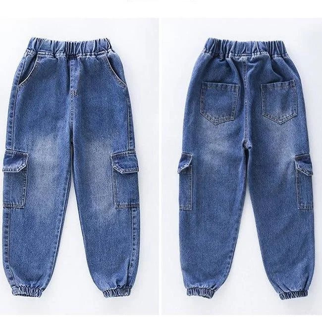Washed Cargo Jeans Mädchen Blau