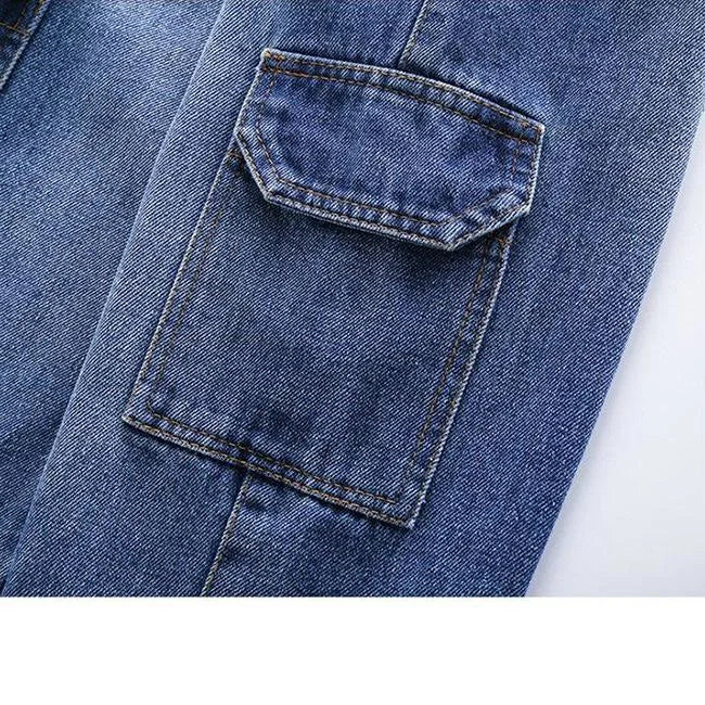 Washed Cargo Jeans Mädchen Blau