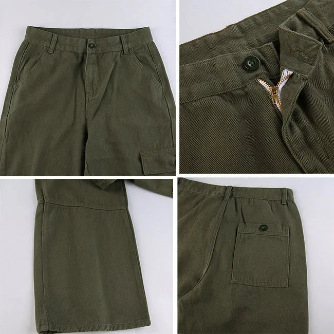 Cargo Jeans Damen Khaki Wide Leg