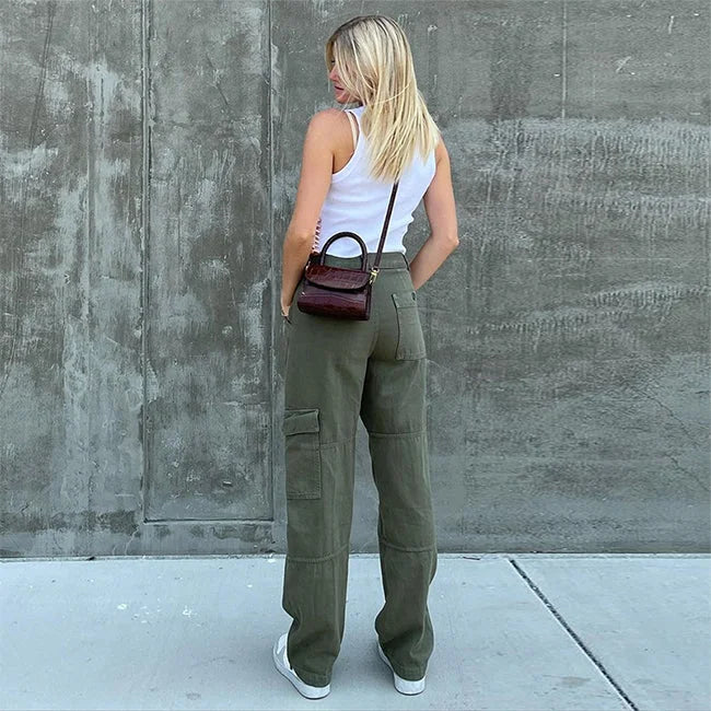 Cargo Jeans Damen Khaki Wide Leg