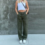 Cargo Jeans Damen Khaki Wide Leg