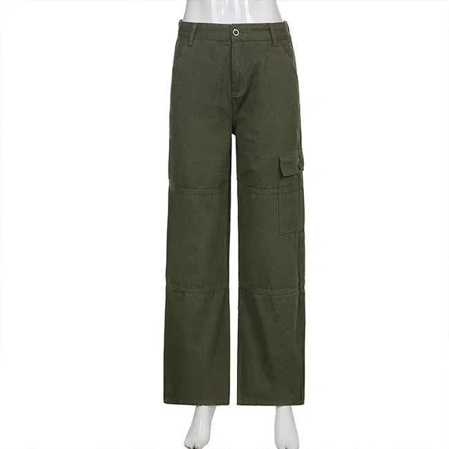 Cargo Jeans Damen Khaki Wide Leg