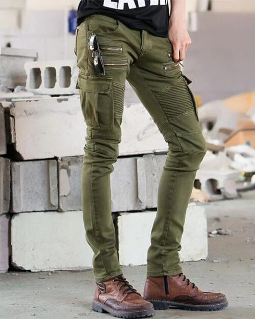 Biker Cargo Jeans Herren Skinny Fit in Khaki