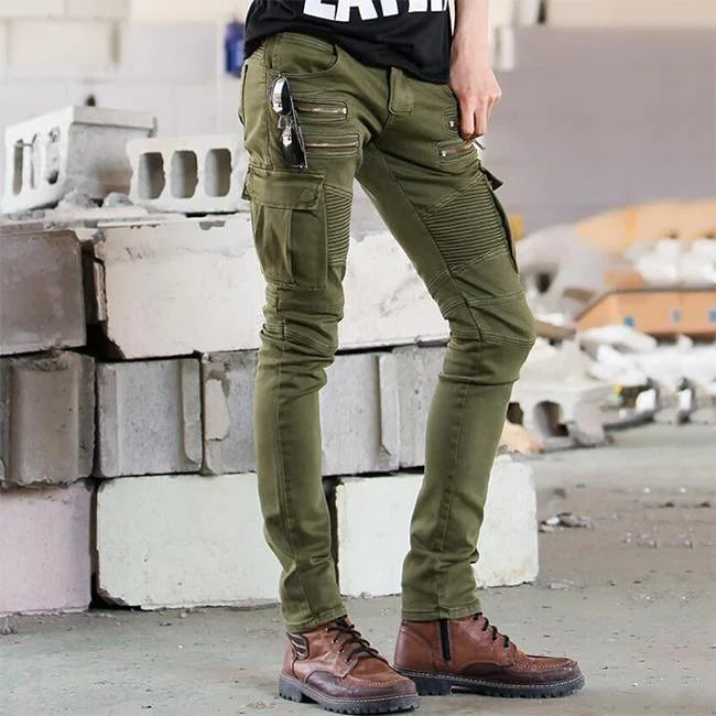Biker Cargo Jeans Herren Skinny Fit in Khaki