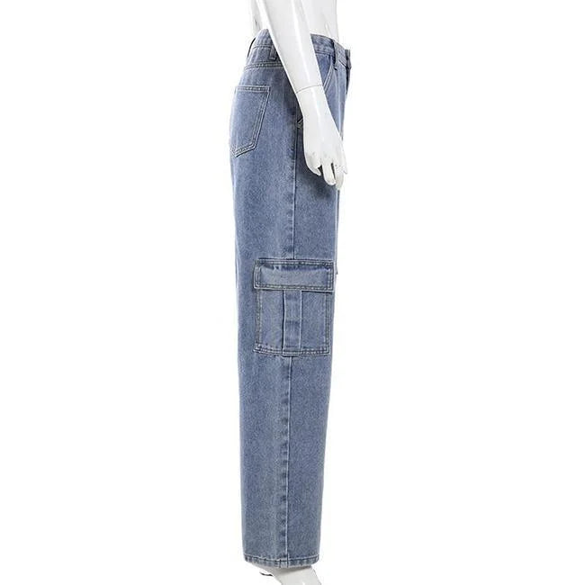 Weite Cargo Jeans Damen Blau