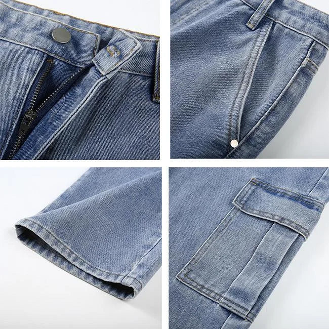 Weite Cargo Jeans Damen Blau