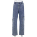 Weite Cargo Jeans Damen Blau