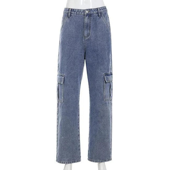 Weite Cargo Jeans Damen Blau