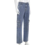 Weite Cargo Jeans Damen Blau