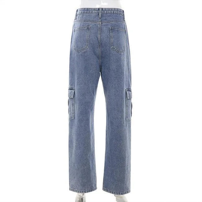 Weite Cargo Jeans Damen Blau